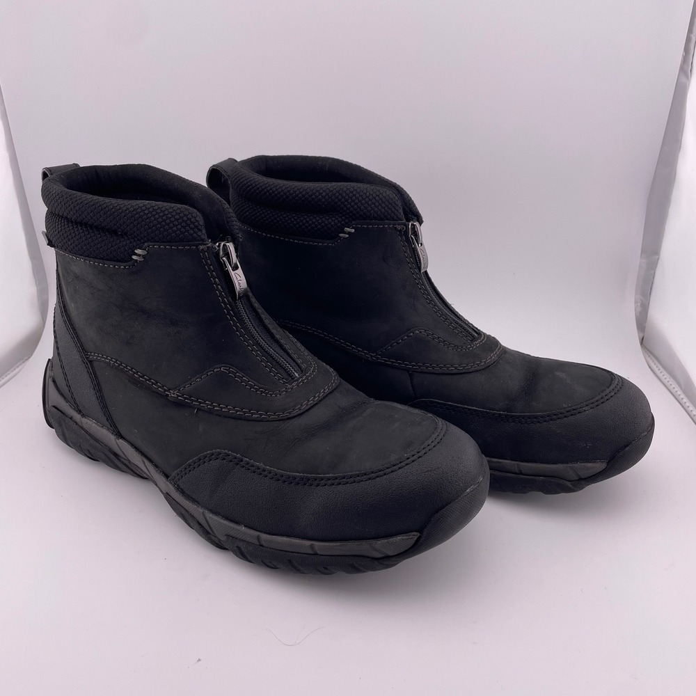 Clarks Mens Grove Zip Waterproof Leather Ankle Boots‎ Black Size 8 M
